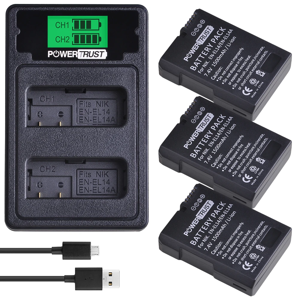 3B with charger EN-EL14 EN-EL14A батарея+ lcd USB двойное зарядное устройство с портом type C для Nikon D3100 D3200 D3300 D3400 D3500 D5600 D5100 D5200 P7000 - Цвет: 3B with charger