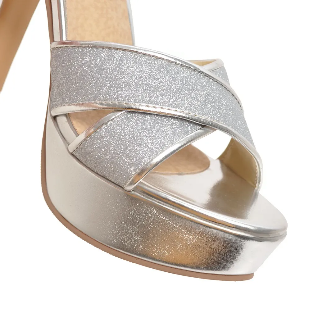 Женские свадебные босоножки на платформе элегантные сандалии серебристого и