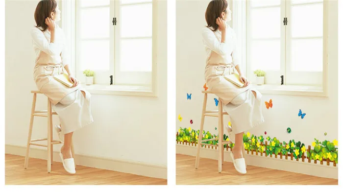 Клевер цветок бабочка забор виниловые Съемные наклейки для детской спальни