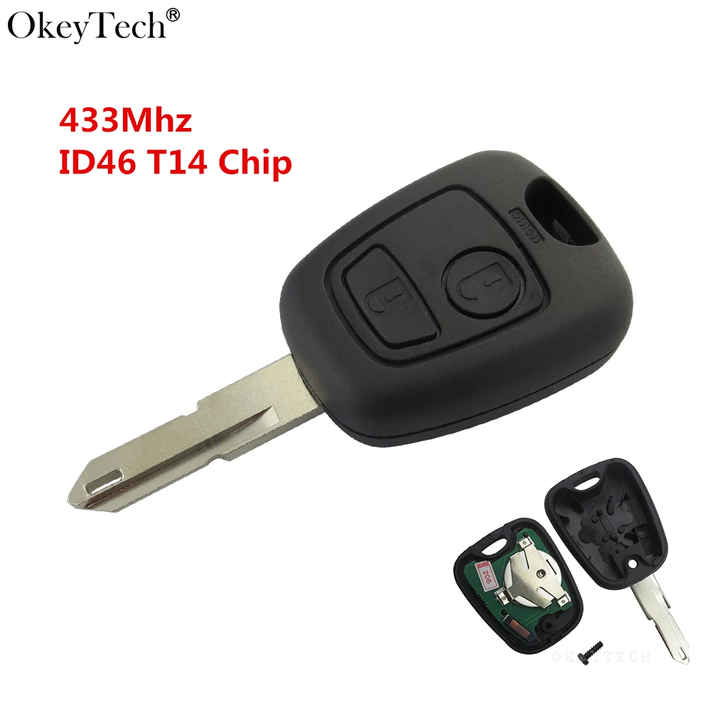Okeytech 2 кнопки дистанционного ключа автомобиля контроллер 433 МГц с чипа ID46 T14 для