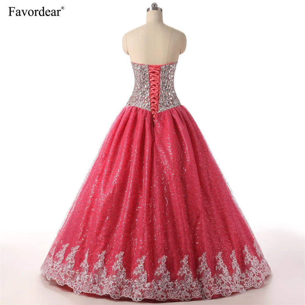 Favordear Stunning Huge Beaded Ball Gown Quinceanera Dresses With Jacket Coral Tulle Silver Crystals Lace Dress | Свадьбы и