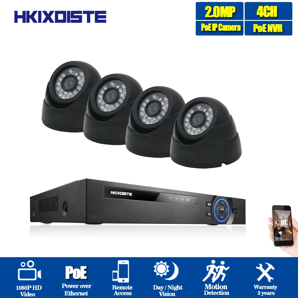 4CH 1080P POE NVR CCTV умная система наблюдения комплект 4 шт. купольная IP 2MP наружная