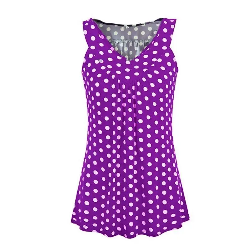 S-5XL Summer V-neck Sleeveless Polka Dot Print Women Plus Size Tank Tops | Женская одежда