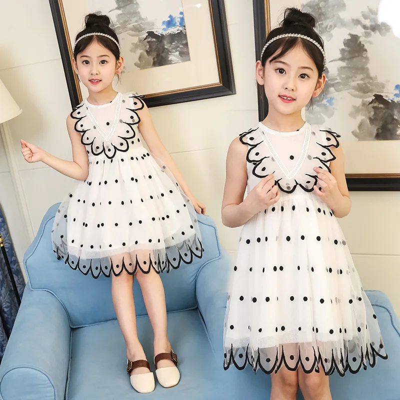Kids Dresses for Girls Toddler Summer Dress Children 2019 Elegant Wedding Party Lace Polka Dots Mesh 3 to 13 Years | Детская одежда и