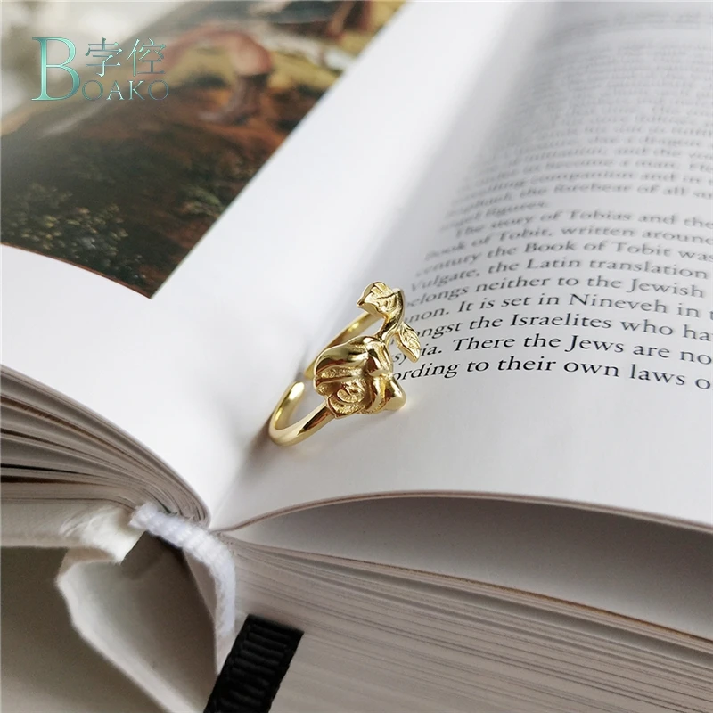 BOAKO 925 Sterling Silver Rose Flower Ring Fashion Charm Wild Index Finger Open Rings For Women Gold Color Festival Jewelry B40 | Украшения