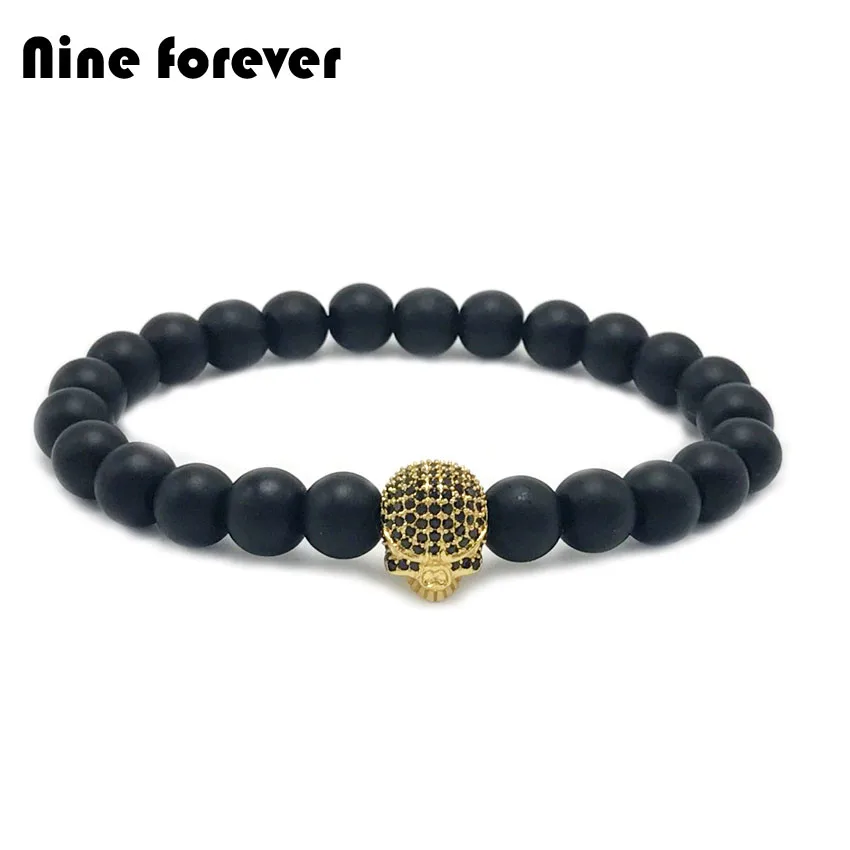10 шт./лот Nine forever модные украшения в виде черепа 8 мм матовый черный оникс