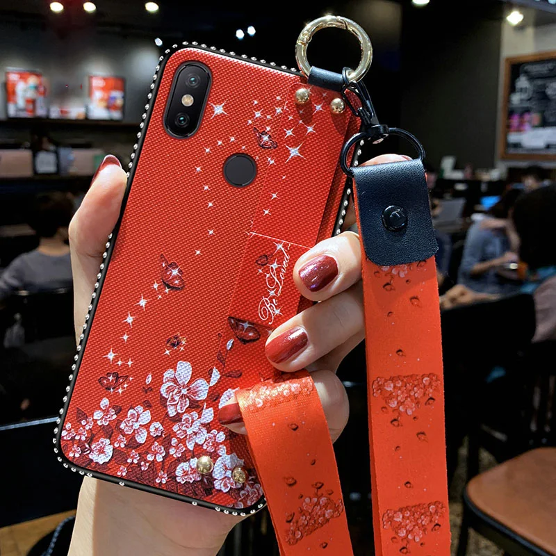 Ремешок чехол для Xiaomi Redmi A1 A2 MAX2 3 8 8SE 9 9SE Note 3 4 4X5 5A 6 6A 7 Plus Pro Lite Винтаж цветок CoverWithLanyard