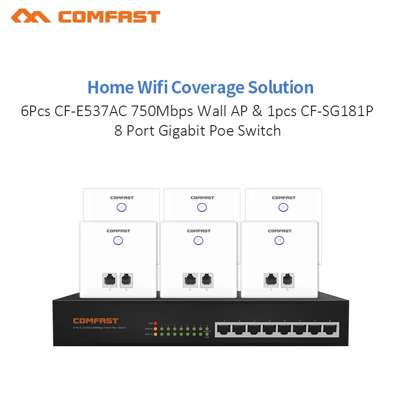 Wi-Fi Project 1 шт. 8 гигабитный коммутатор Poe + 6 Беспроводная розетка AP 750 Мбит/с в стене