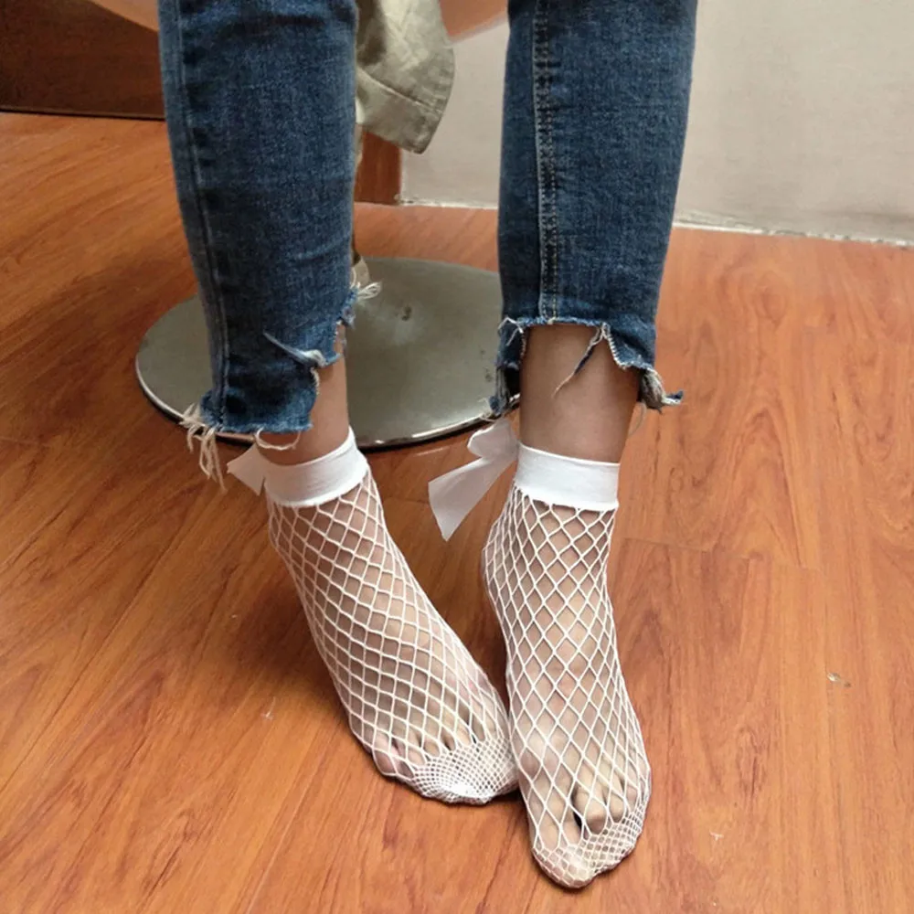 Женские ажурные носки с рюшами короткие бантиком и сеткой Chaussettes @ 40 новинка 2019 |
