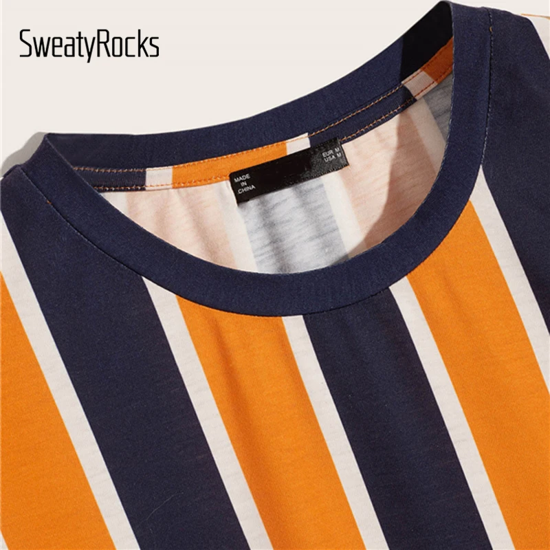 SweatyRocks, мужская полосатая футболка с круглым вырезом, уличная одежда, мужские футболки s, модные, летние повседневные мужские футболки и топы