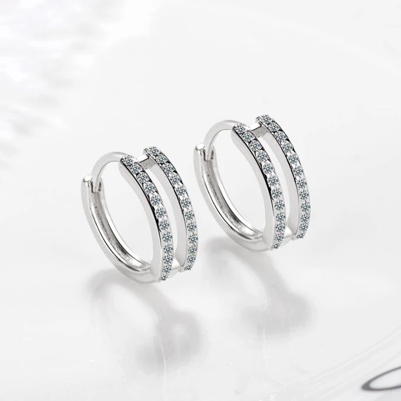 

Sole Memory Zircon Circle Delicate Cute Sweet Temperament Silver Color Fashion Female Dangle Earrings SEA515