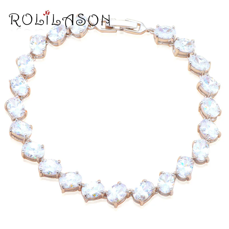 ROLILASON хит продаж сверкающими кристально чистый белый циркон серебряный шарм