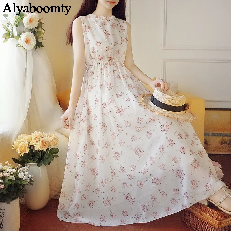 Богемное летнее женское Макси длинное платье гофрированный воротник цветочный