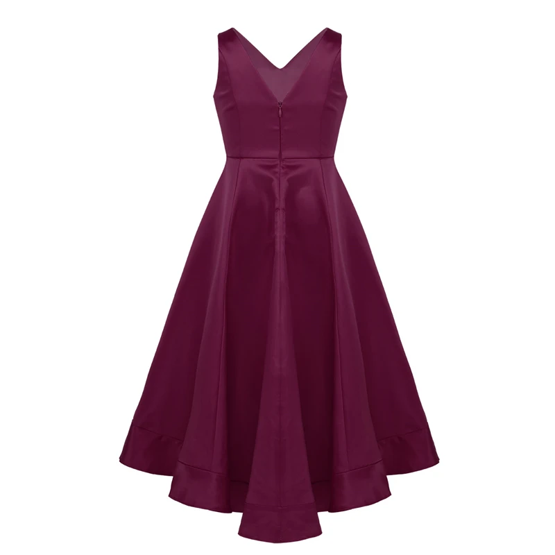 Kids Girls Satin Dress 2019 Summer Sleeveless V Neckline High-Low Hem Flower Girl Elegant Princess Birthday Party Dresses | Детская