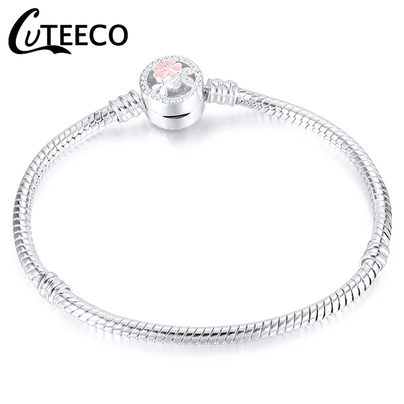 CUTEECO ромашка вишня очарование браслет Серебряный Цвет Змея цепь подходит для брендового браслета для женщин ювелирные изделия подарок