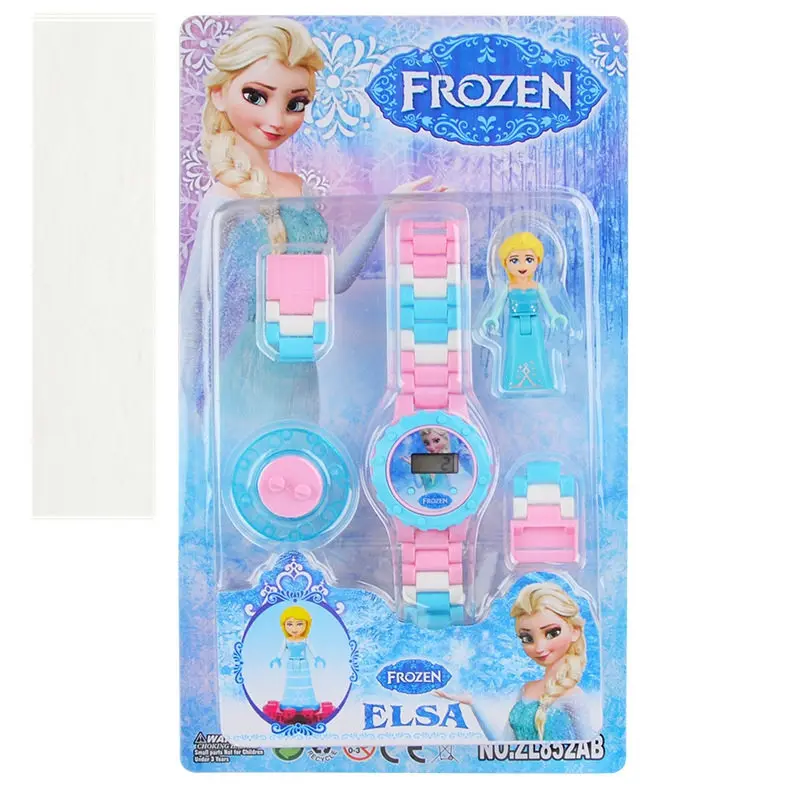 Дисней Замороженный мультфильм блочные часы Микки Маус мальчик Человек-паук девочка Эльза Анна DIY часы пазл игрушка кружится - Цвет: q