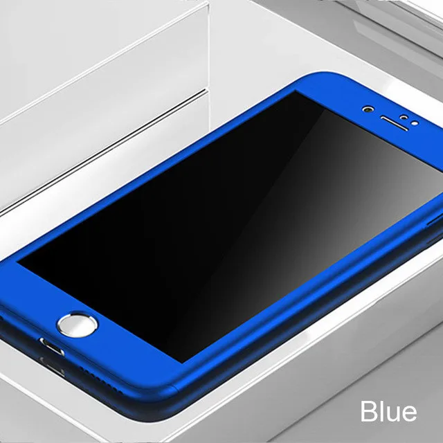 Blue 360 Полный чехол для телефона для iPhone X 8 6 6s 7 Plus 5 5S SE PC защитный чехол для iPhone 7 8 Plus XS чехол для MAX XR со стеклом - Цвет: Blue