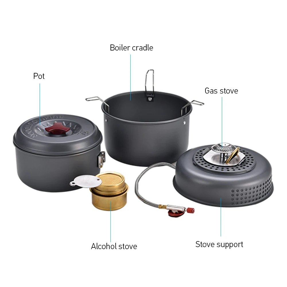 

Outdoor Camping Cooking Set Portable Cookware Cookout Utensil Gas Alcohol Stove Set Windproof Boiler Cradle Pots for 1-2 Person