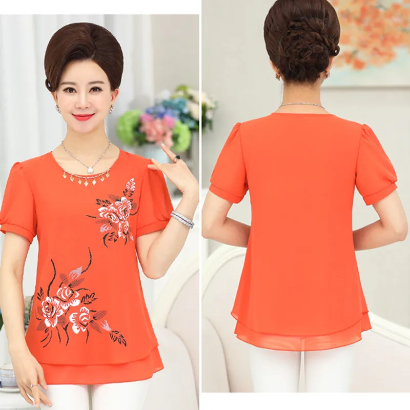 Рубашка женская с коротким рукавом из шифона принтом большого размера Y91|Рубашки|