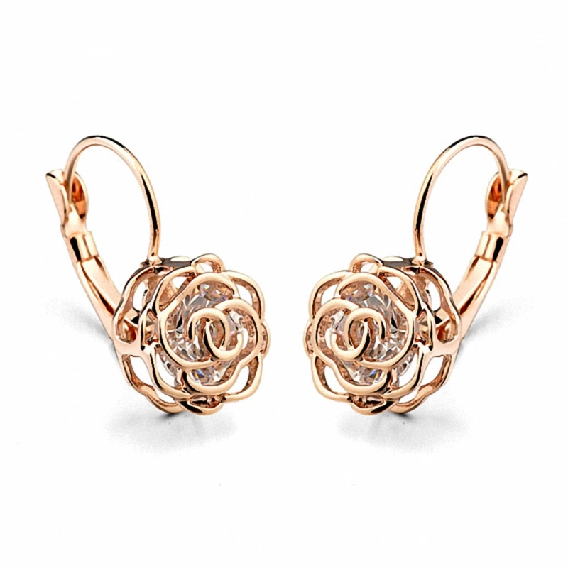 Rose gold plated Trasyswing, большой бренд, австрийский AAA Цирконий, розовое золото, цвет, цветок, роза, серьги для женщин, подарок на день Святого Валентина, TWE86713 - Окраска металла: Rose gold plated