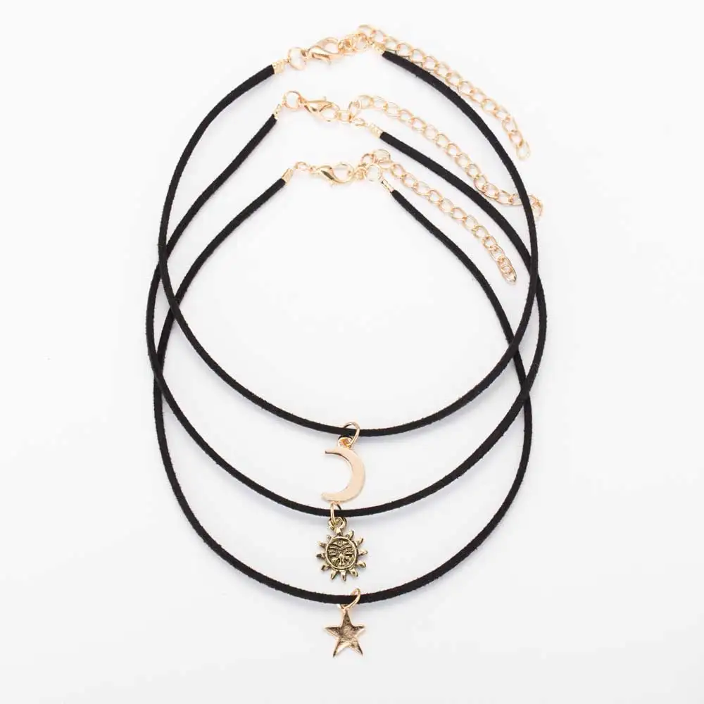 3 Pcs Sets Star Moon Sun Chokers Necklaces Alloy Pendants Maxi For Unisex Hot-selling Necklace | Украшения и аксессуары
