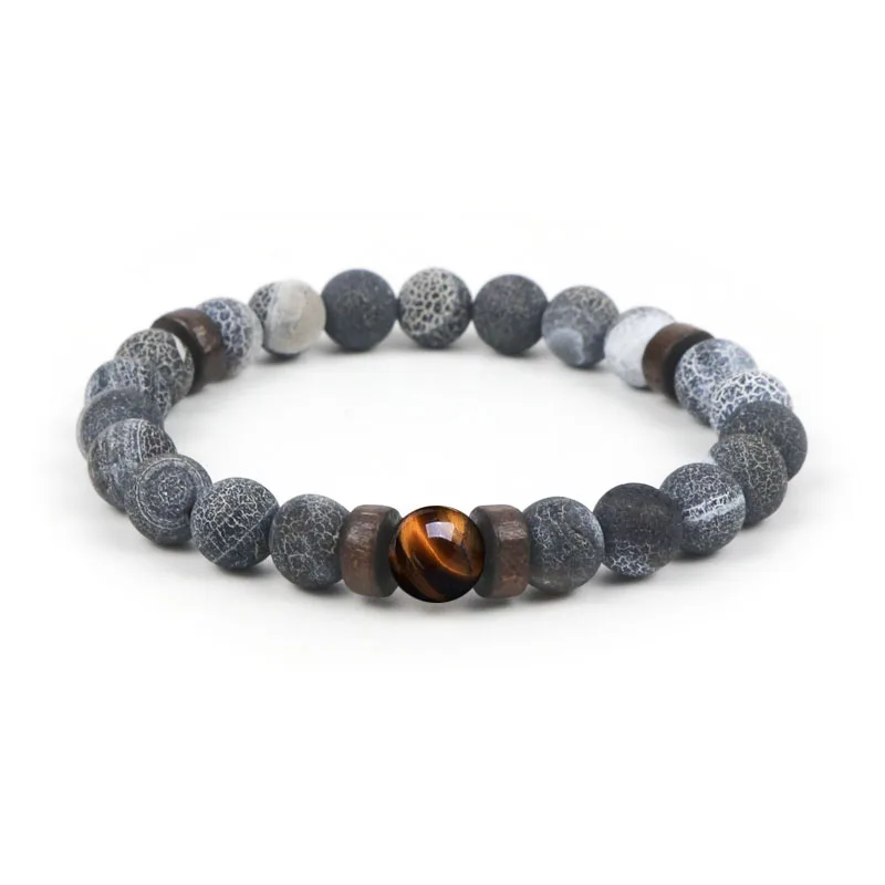 Weathered Agate Модные 8 мм ручной работы браслет с лавовым камнем Для мужчин Натуральный камень Браслеты подарок для лучшего друга, украшение браслет Masculina ZX5 - Окраска металла: Weathered Agate