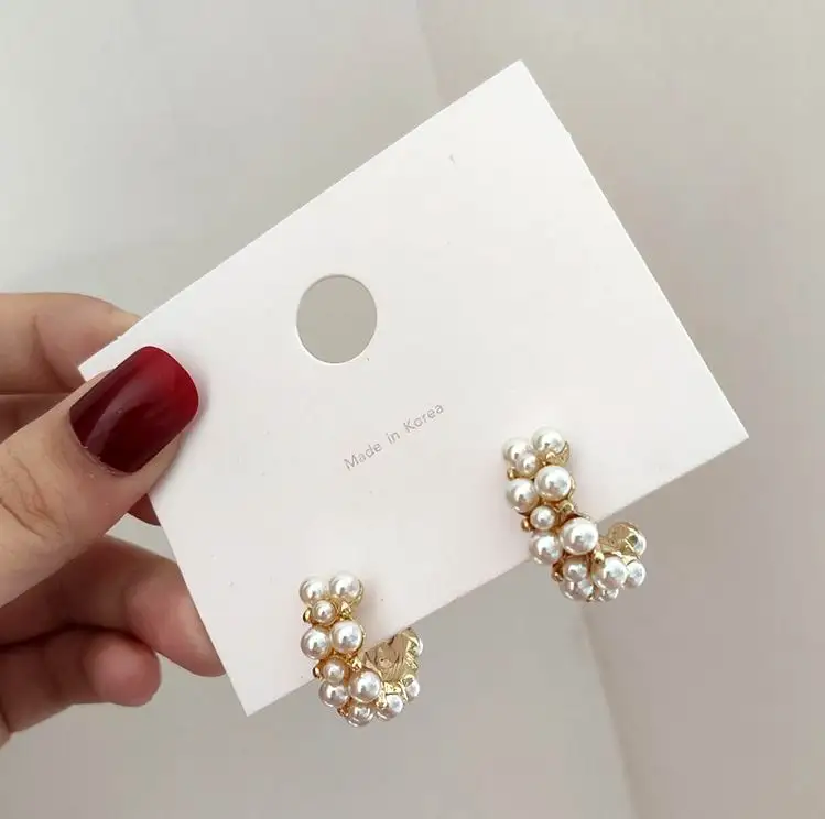 2019 New Trendy C Shape Earrings For Women Simulated Pearl Beads Elegant Hoop Vintage Semicircle Pendientes Party Gift | Украшения и