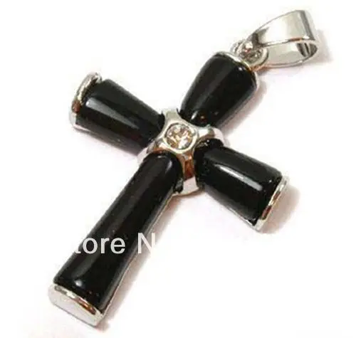 

Free Shipping Wholesale>>> Exquisite Black jade plating silver cross Amulet unisex jewels pendant necklace