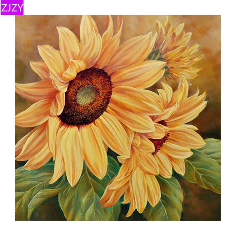 Алмазная живопись ZJZY 5D Diy вышивка крестиком желтое солнце цветы фотография на