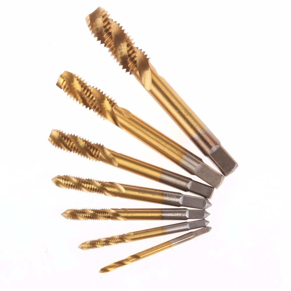

7Pc/Set HSS M3 M4 M5 M6 M8 M10 M12 Machine Spiral Point Straight Fluted Hand Tap Screw Thread Metric Plug Drill Bit Tap Set