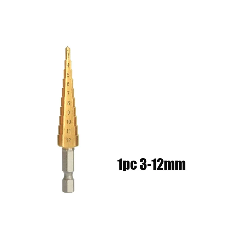 1pc 3-12mm Ступенчатые сверла из быстрорежущей с алмазным напылением для Титан покрытием 3-12/13 на возраст от 4 до 12 лет/20 мм/22 мм/32 мм конус дыропробивной пресс 1/4 ''шестигранным хвостовиком бит пустотелого сверла диаманта для металла, дерева - Цвет: 1pc 3-12mm