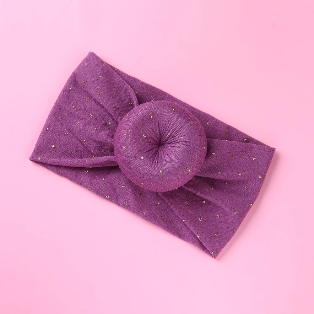 Повязка на голову в золотистый горошек круглая широкая из мягкого нейлона |