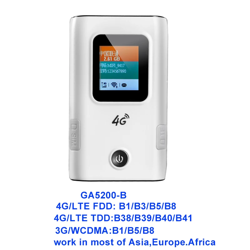 GA5200-B Портативный Wi-Fi 4g Роутер 3g 4G Lte wifi беспроводной роутер 5200 мАч аккумулятор банк питания точка доступа разблокированный автомобильный мобильный с слотом для sim-карты - Цвет: GA5200-B