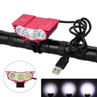 Красный светильник дный фонарь на руль, 5000 лм, 3x-L светодиодный одов, фара на велосипед без аккумулятора, 5 В, зарядка через USB, фара на голову