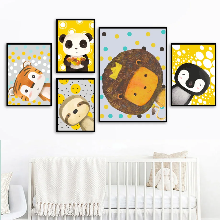 

Cartoon Tiger Lion Panda Koala Wall Art Canvas Painting Nordic Posters And Prints Animals Wall Pictures For Kids Room Decor