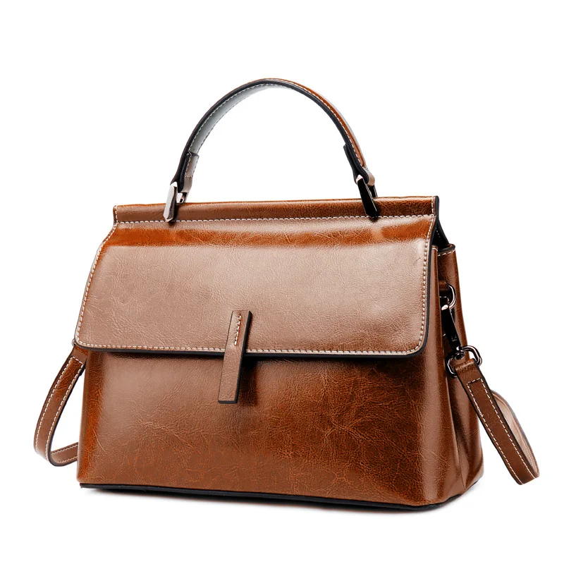 

BRIGGS Vintage Genuine Leather Tote Bag Fashion Women Handbag Female Large Shoulder Crossbody Bags High Quality Solid Handbag
