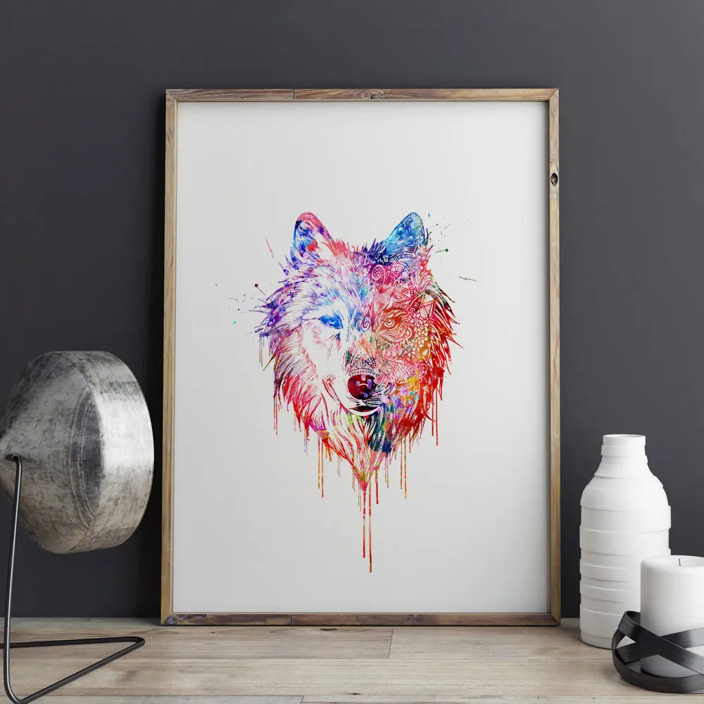 Художественная печать волка Акварельная художественная краска для домашнего
