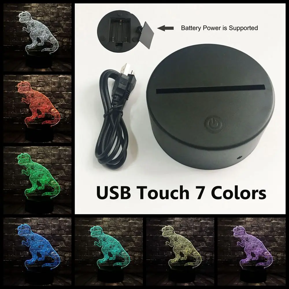 Новинка Татуировка животных Дракон Парк Юрского периода акриловый светодиодный Charge USB Зарядка мощность для украшения комнаты настольный ночник подарок на день рождения - Испускаемый цвет: USB Touch 7 Color