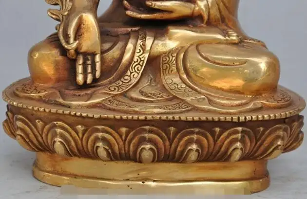 

Free shipping S00669 8" old tibet buddhism bronze gilt Herbs healing Medicine sakyamuni Buddha statue