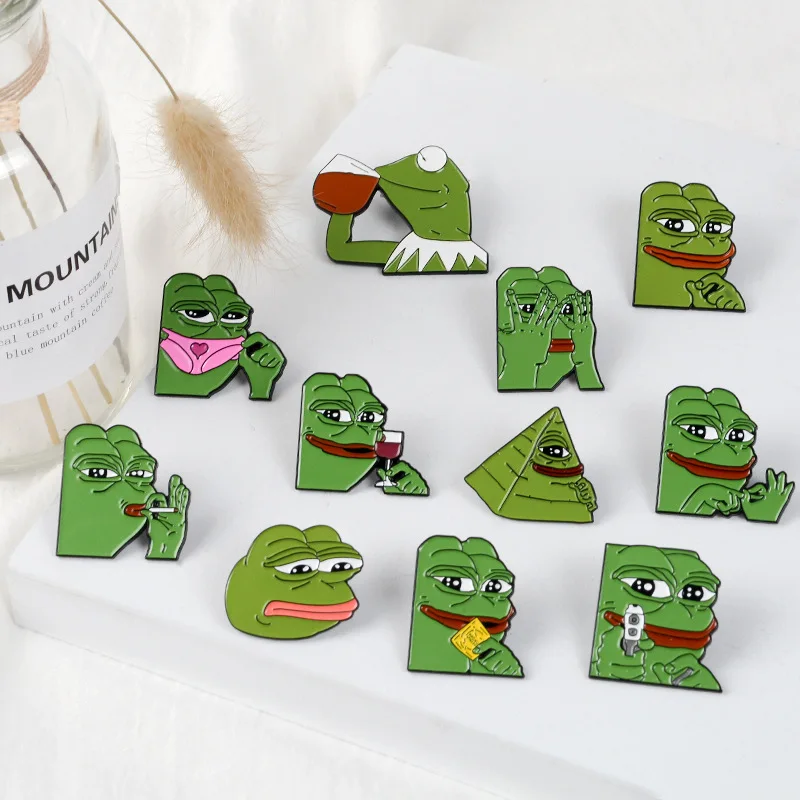 Эмалированные булавки Pepe в виде лягушки забавная брошь пирамиды птицы животного
