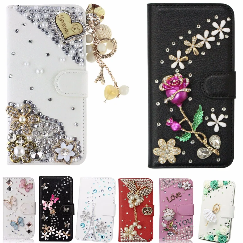 Роскошные модные элегантные диаманта Bling Rhinestone кожаный телефон защитный
