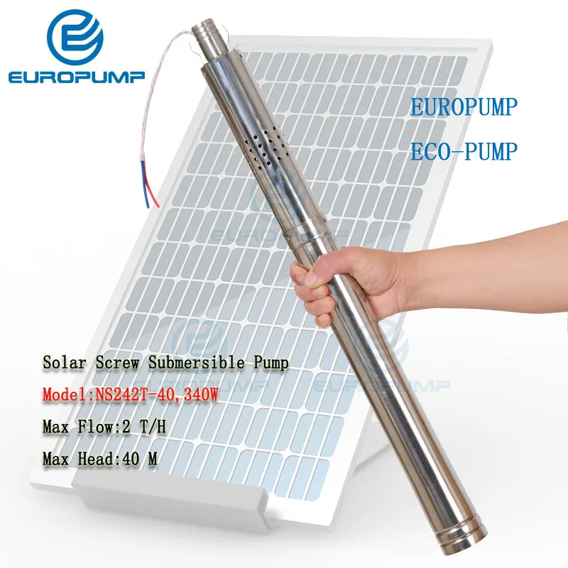 EUROPUMP модель (NS242T 40) 2 дюймовый колодец Солнечный водяной насос 40 м лифт 24В dc