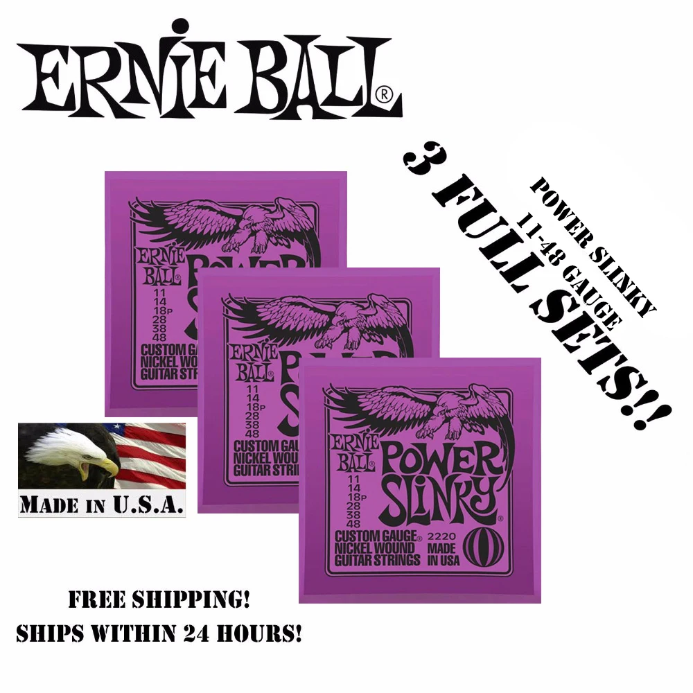 

3 упаковки! Ernie Ball 2220 Power Slinky набор никелевых струн для электрогитары, .011 - .048 (3 упаковки)