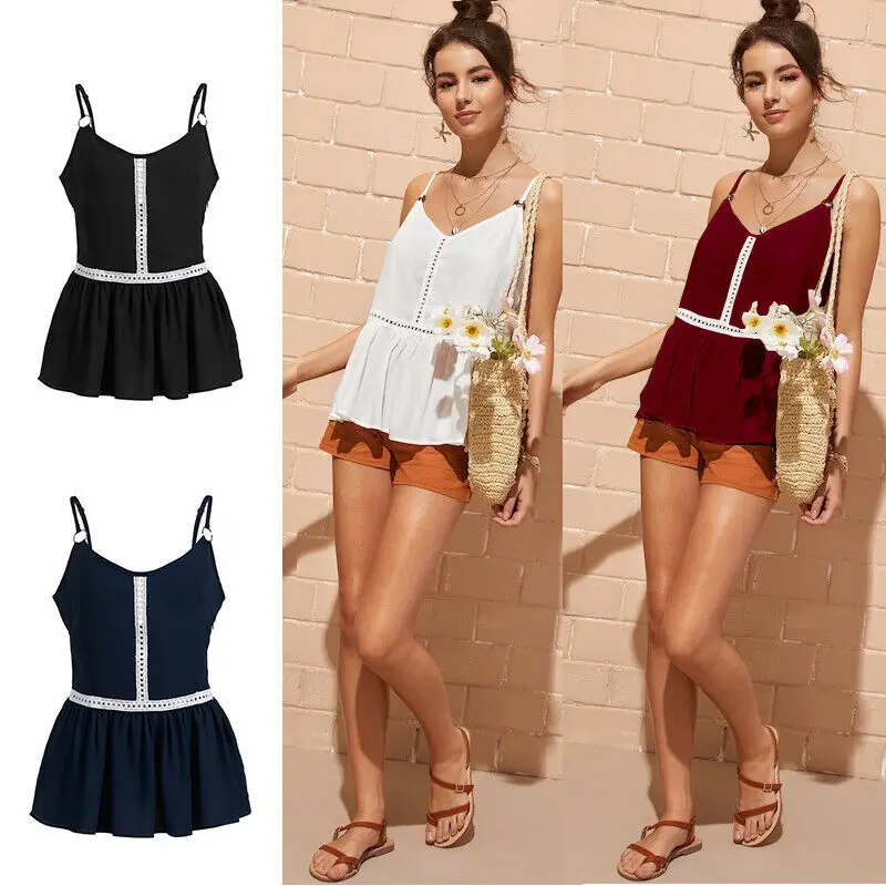 Женская туника с рюшами и v-образным вырезом Повседневная рубашка без рукавов