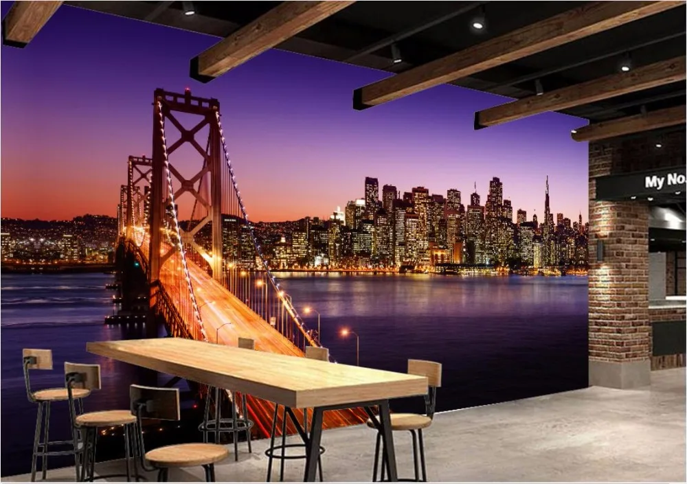 3d обои на заказ фото нетканый настенный мост город ночью украшение живопись