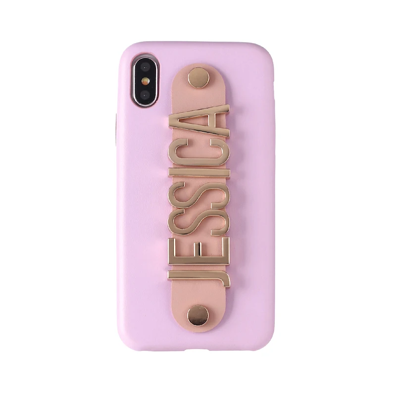 Pink Leather Case Для iPhone 11 Pro XR 6S XS Max 7 7Plus 8 8Plus чехол для телефона из кожи с золотыми буквами из металла роскошный смелый индивидуальный именной текст - Цвет: Pink Leather Case