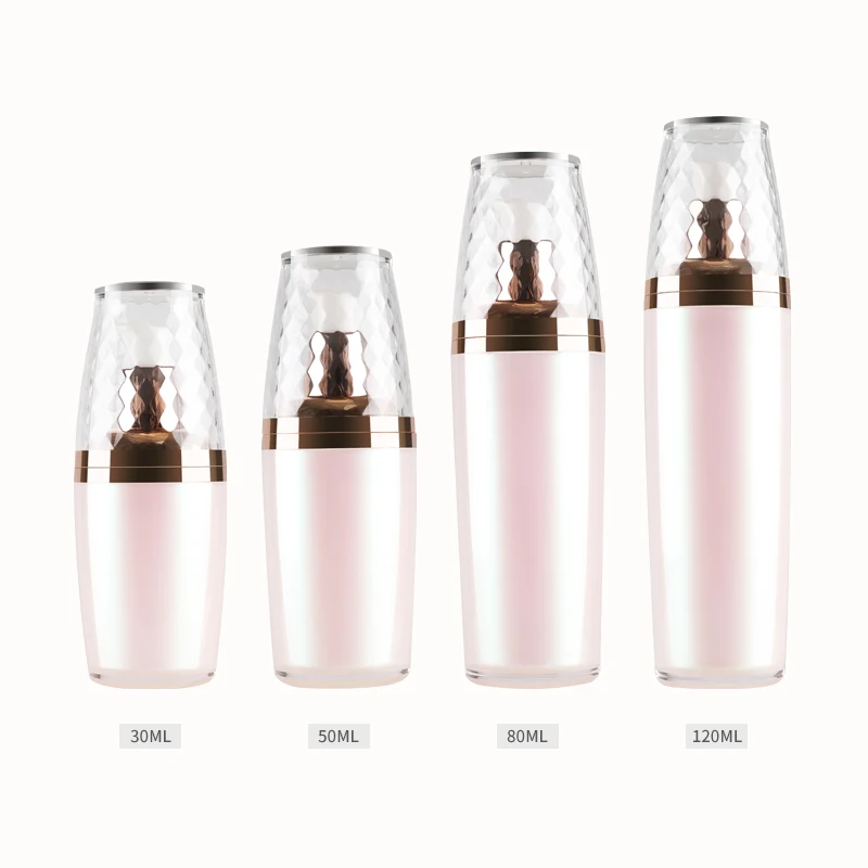 

1000 шт. 30/50/80/120 мл Акриловая многоразовая бутылка с насосом, жемчужная розовая Цветовая фотобутылка, акриловая фотобутылка