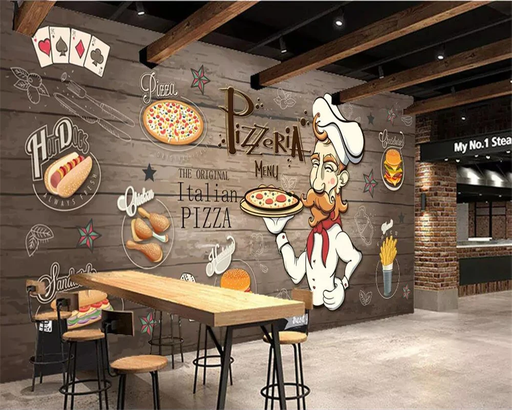 

beibehang Custom wallpaper photo wallpaper mural hand-painted wood grain pizza restaurant personality background wall painting