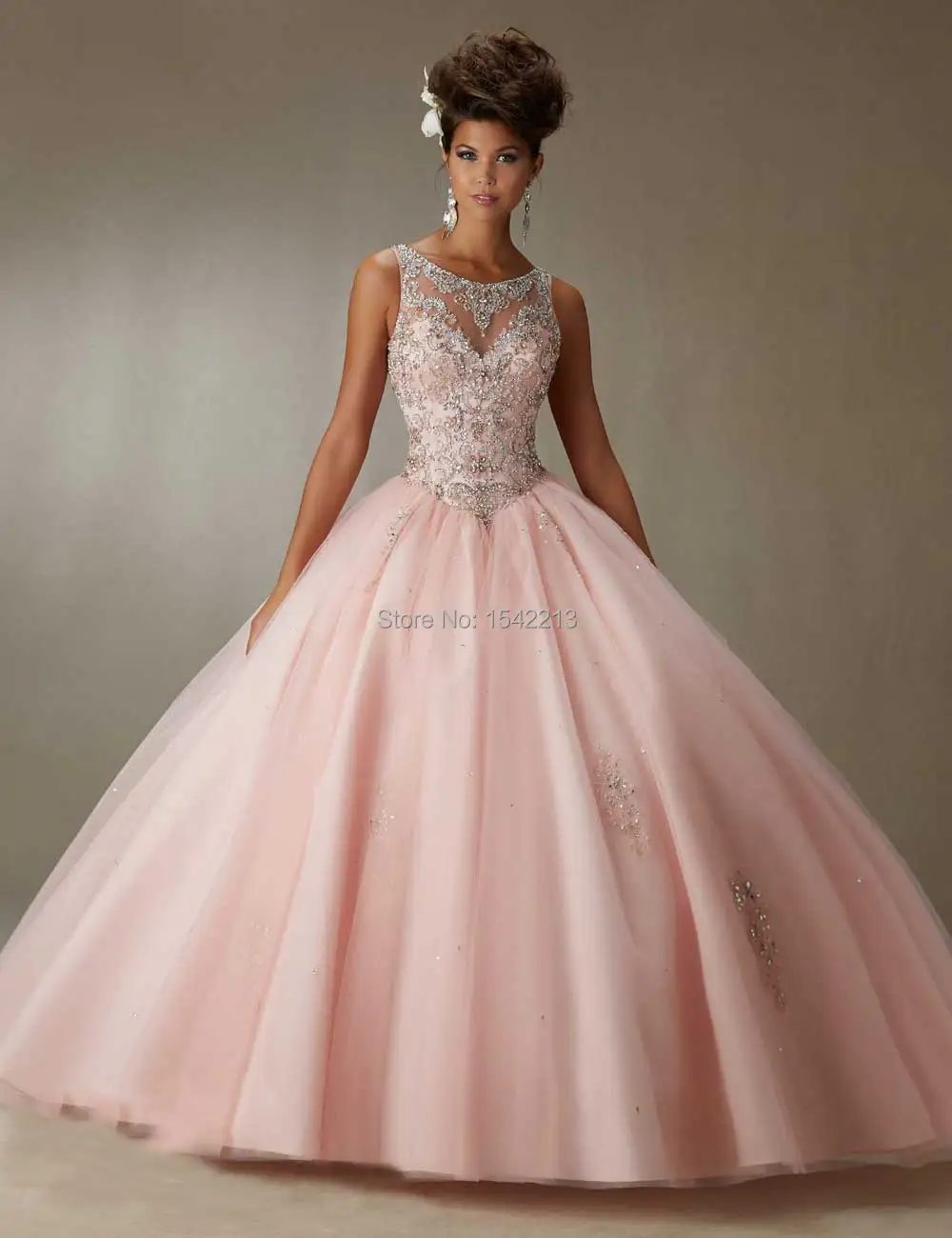 Небесно-Голубой Розовый Бальное платье Quinceanera Платье Тяжелое Вышитый Бисером