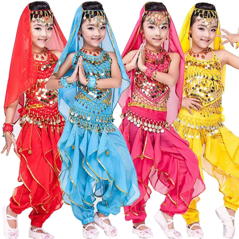 Детские костюмы для танца живота 4 шт. (топ + штаны ремень ручная цепь) детское